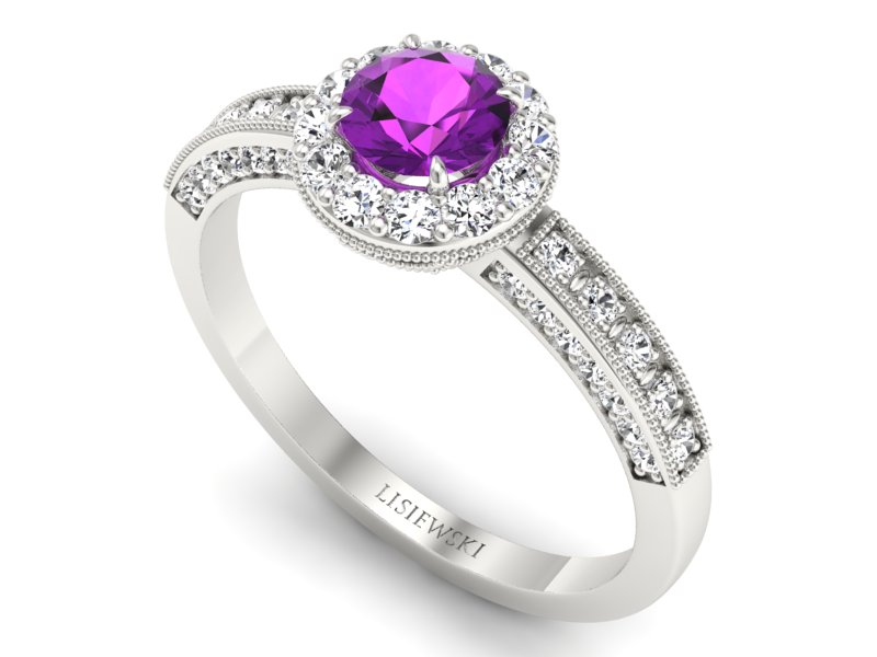 Złoty pierścionek z ametystem i brylantami - p16181bat — zdjęcie 3