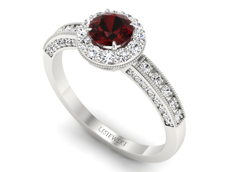 Pierścionek z granatem i brylantami białe złoto - p16181bgr — zdjęcie 3