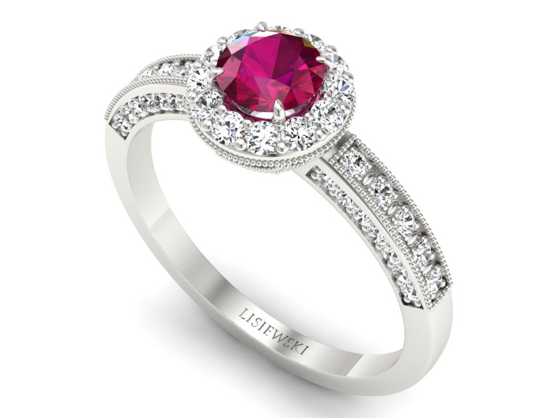 Pierścionek z rubinem i brylantami białe złoto - p16181br — zdjęcie 3