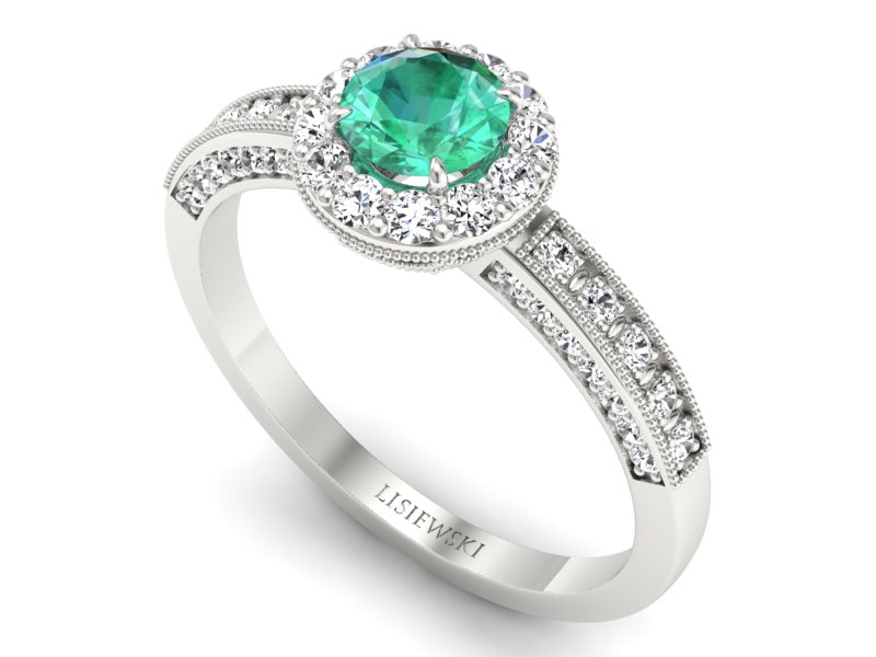 Pierścionek zaręczynowy szmaragd i brylanty - p16181bsm — zdjęcie 3