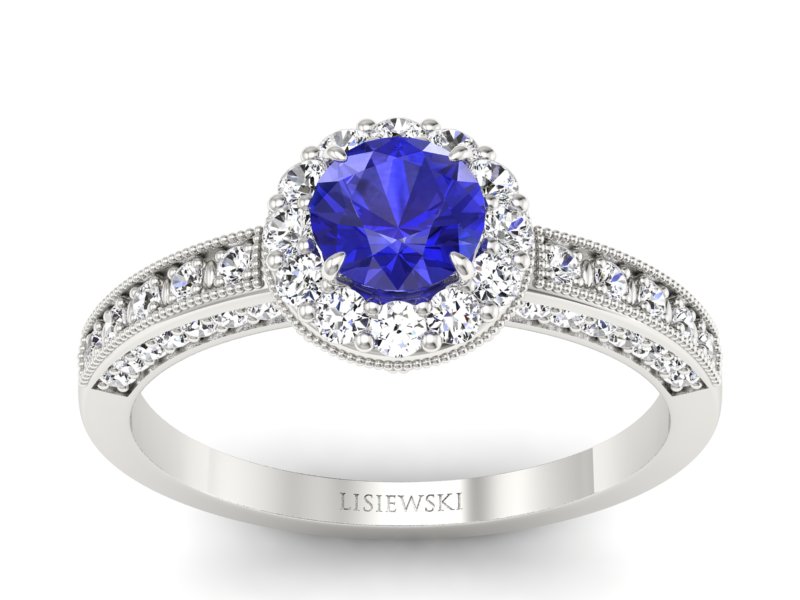 Złoty pierścionek z szafirem i brylantami - p16181bszc