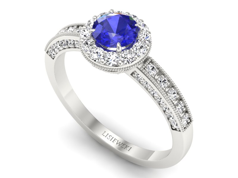 Złoty pierścionek z szafirem i brylantami - p16181bszc — zdjęcie 3