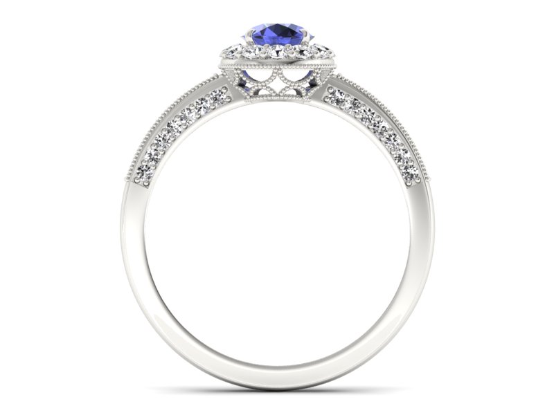 Złoty pierścionek z tanzanitem i brylantami - p16181bt — zdjęcie 2