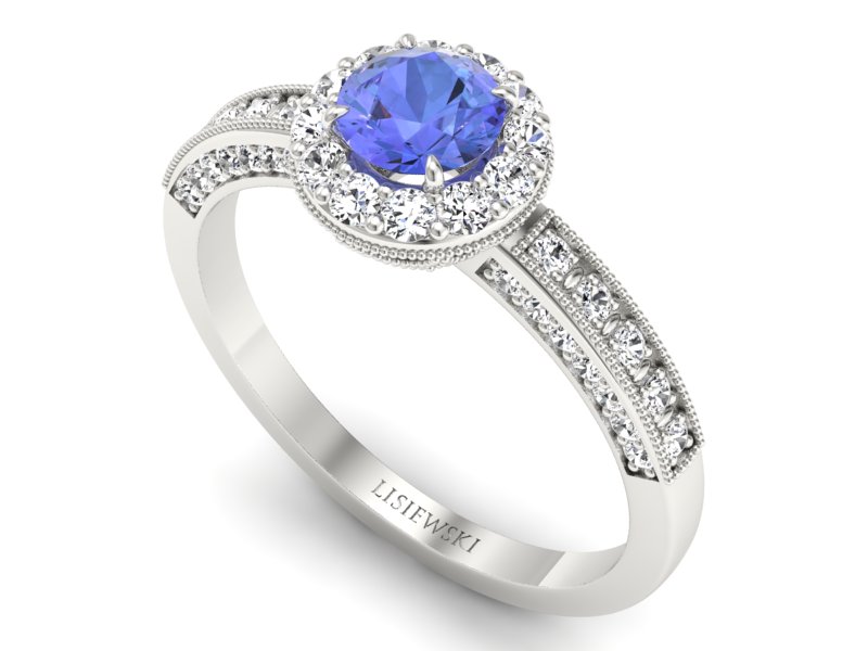 Złoty pierścionek z tanzanitem i brylantami - p16181bt — zdjęcie 3