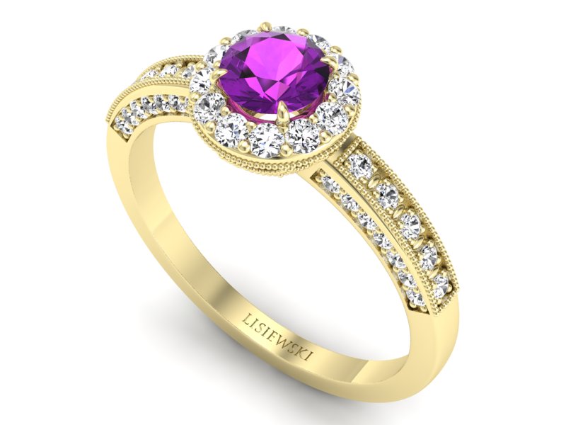 Pierścionek z ametystem i brylantami żółte złoto - p16181zat — zdjęcie 3