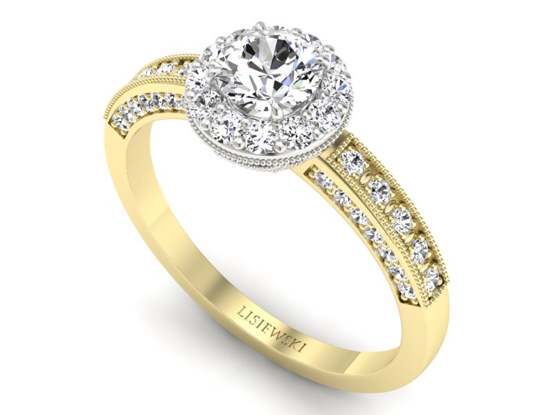 Złoty pierścionek z brylantami białe żółte złoto - p16181zb — zdjęcie 3