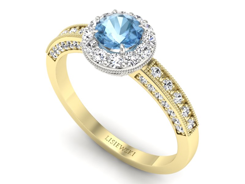 Pierścionek topaz i brylanty białe i żółte złoto - p16181zba — zdjęcie 3