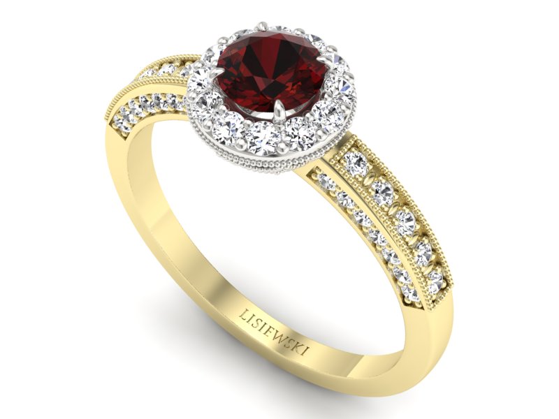 Pierścionek z granatem i brylantami - p16181zbgr — zdjęcie 3