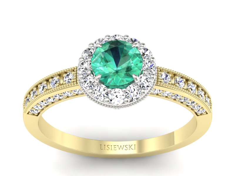 Złoty pierścionek ze szmaragdem i diamentami - p16181zbsm