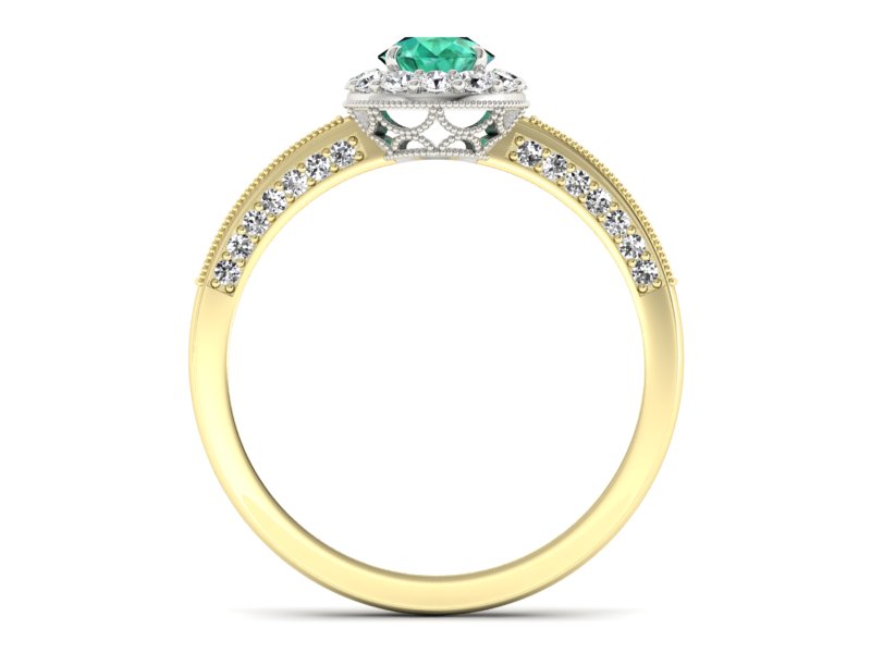 Złoty pierścionek ze szmaragdem i diamentami - p16181zbsm — zdjęcie 2