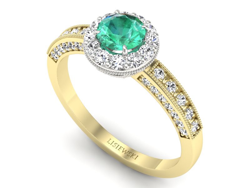 Złoty pierścionek ze szmaragdem i diamentami - p16181zbsm — zdjęcie 3