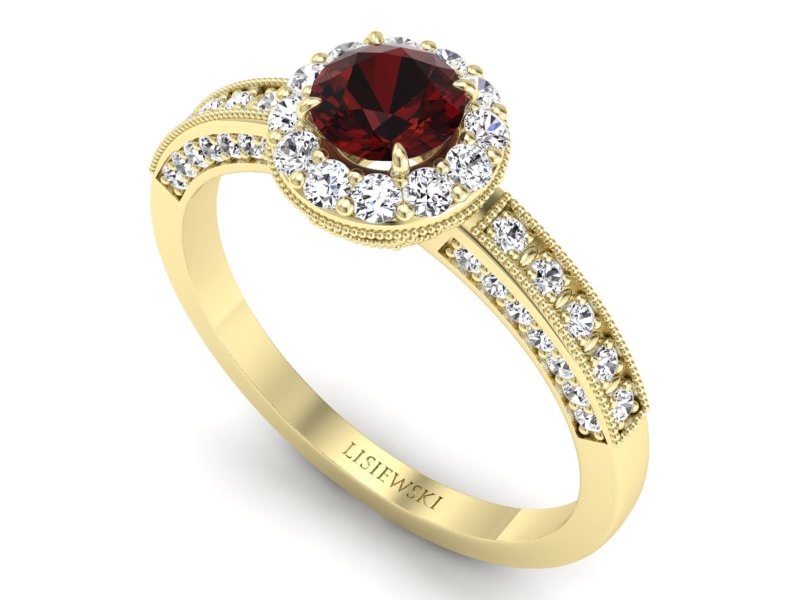 Złoty pierścionek z granatem i brylantami - p16181zgr — zdjęcie 3