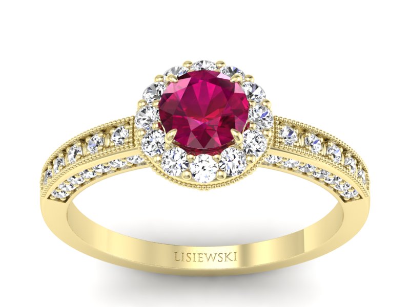 Pierścionek z rubinem i brylantami - p16181zr