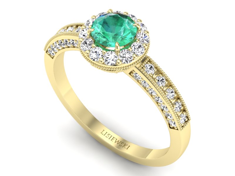 Złoty pierścionek ze szmaragdem i brylantami - p16181zsm — zdjęcie 3