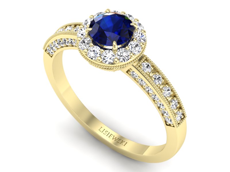 Złoty pierścionek z szafirem i brylantami - p16181zsz — zdjęcie 3