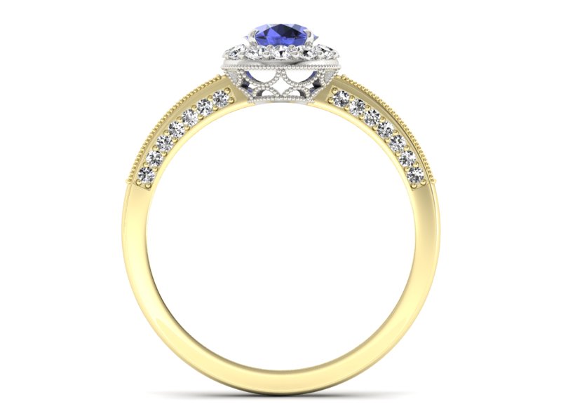 Pierścionek z tanzanitem i brylantami żółte złoto - p16181zt — zdjęcie 2