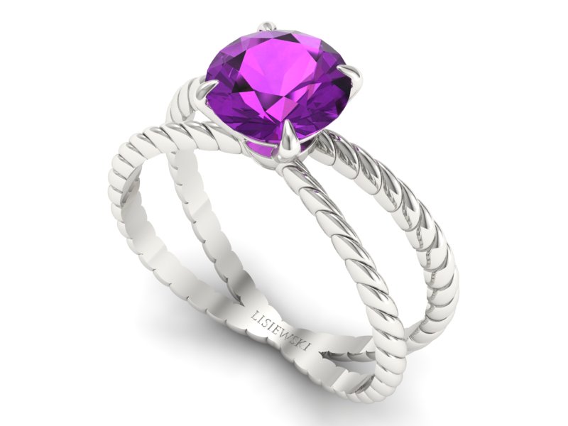 Złoty pierścionek z ametystem białe złoto - p16182bat — zdjęcie 3