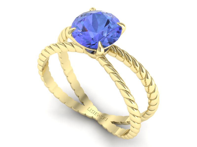 Złoty pierścionek z tanzanitem żółte złoto - p16182zt — zdjęcie 3