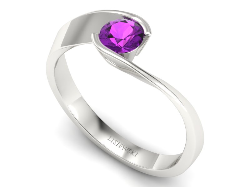 Złoty pierścionek z ametystem białe złoto - p16185bat — zdjęcie 3