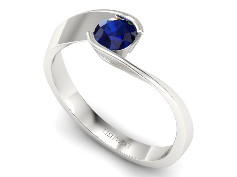Złoty pierścionek z szafirem białe złoto - p16185bsz — zdjęcie 3