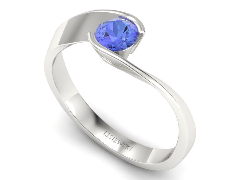 Złoty pierścionek z tanzanitem białe złoto - p16185bt — zdjęcie 3