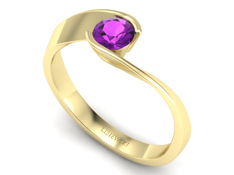 Złoty pierścionek z ametystem żółte złoto - p16185zat — zdjęcie 3