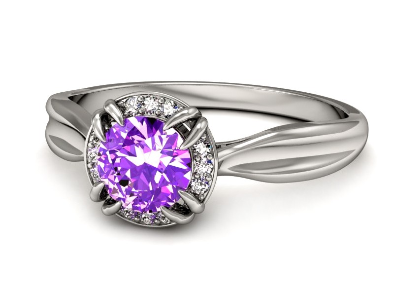 Złoty pierścionek z ametystem i brylantami - p16186bat — zdjęcie 3