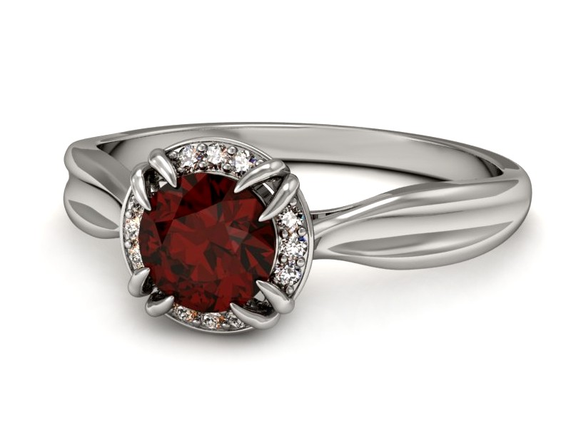 Pierścionek z granatem i brylantami białe złoto - p16186bgr — zdjęcie 3