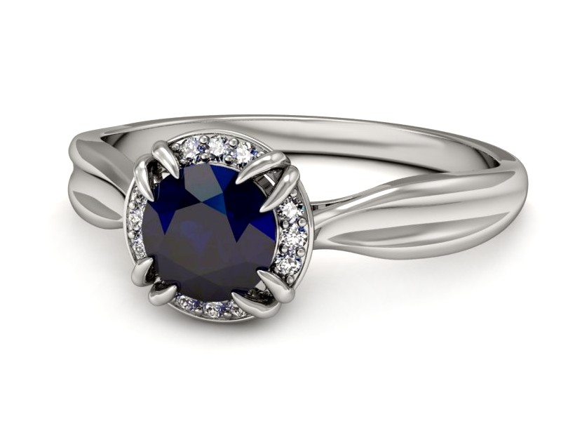 Pierścionek z szafirem i brylantami białe złoto - p16186bsz — zdjęcie 3