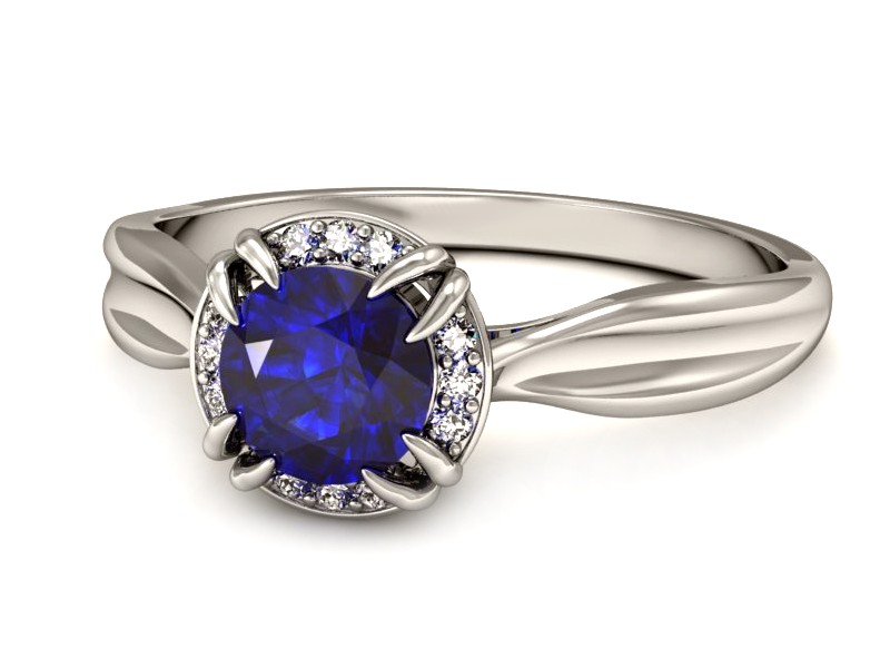 Pierścionek z szafirem i brylantami białe złoto - p16186bszc — zdjęcie 3