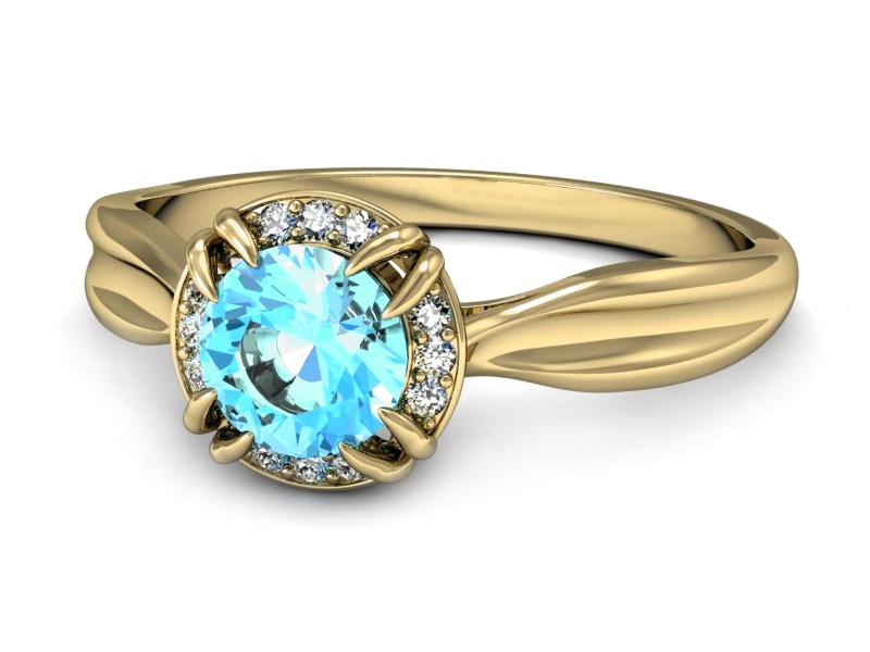 Złoty pierścionek z topazem i brylantami - p16186za — zdjęcie 3