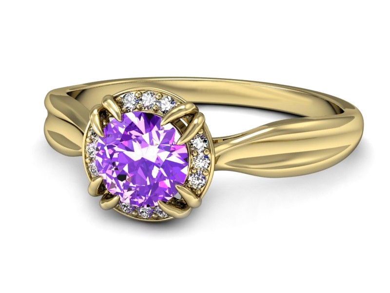 Złoty pierścionek z ametystem i brylantami - p16186zat — zdjęcie 3