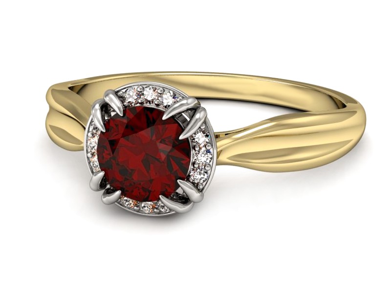 Złoty pierścionek z granatem i diamentami - p16186zbgr — zdjęcie 3