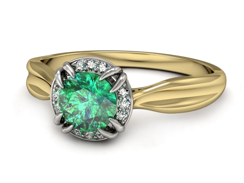 Złoty pierścionek ze szmaragdem i brylantami - p16186zbsm — zdjęcie 3