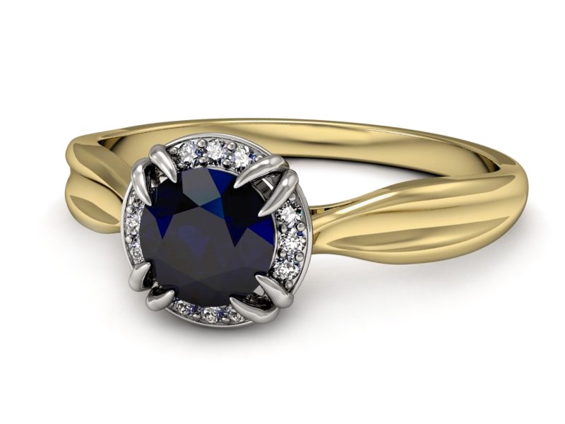 Złoty pierścionek z szafirem i brylantami - p16186zbsz — zdjęcie 3