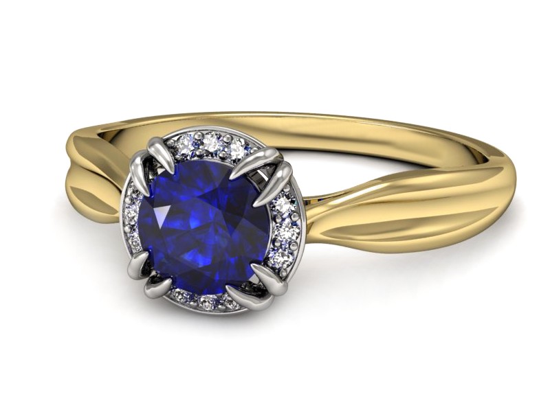 Złoty pierścionek z szafirem i brylantami - p16186zbszc — zdjęcie 3