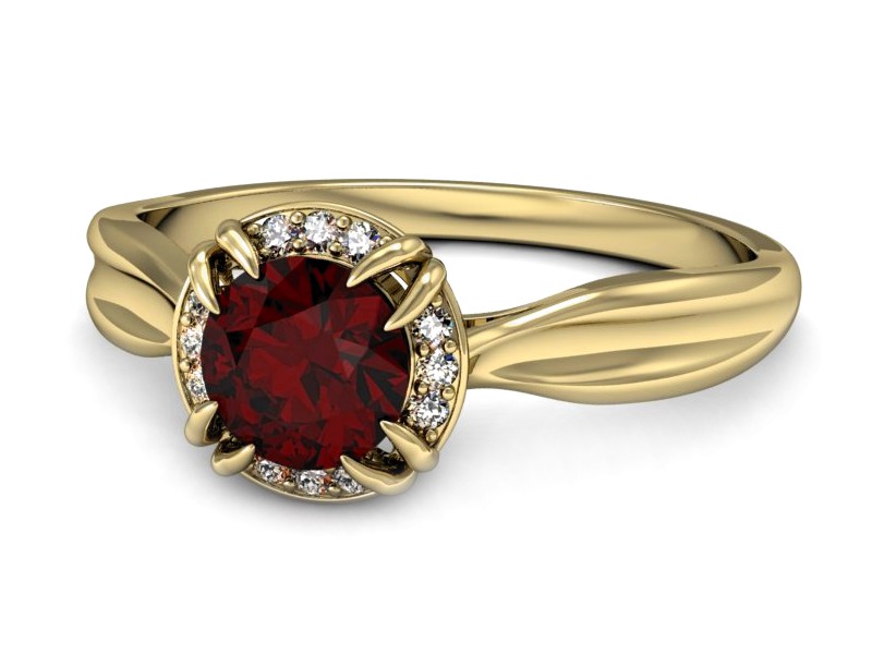 Złoty pierścionek z granatem i brylantami - p16186zgr — zdjęcie 3