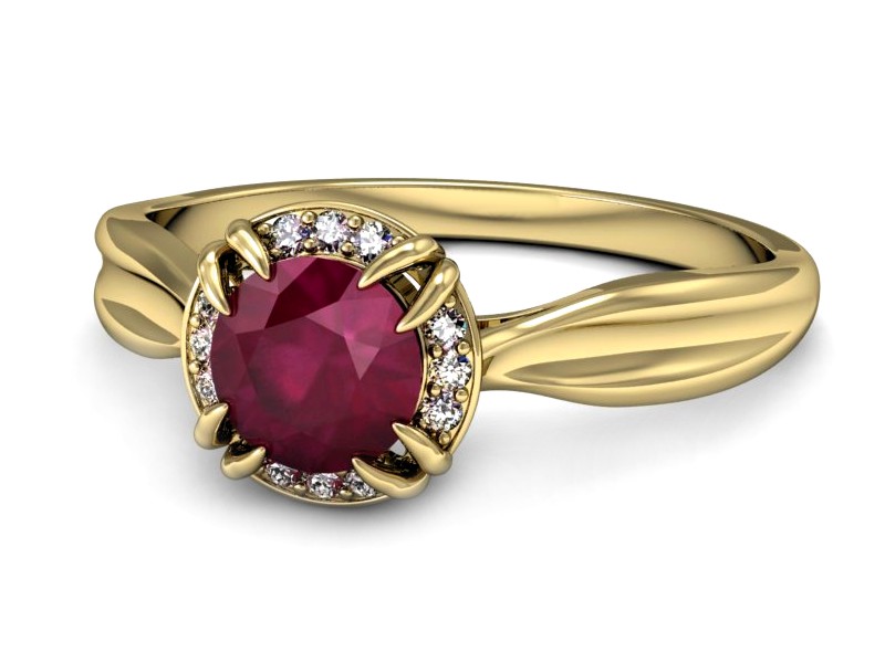 Złoty pierścionek z rubinem i brylantami - p16186zr — zdjęcie 3