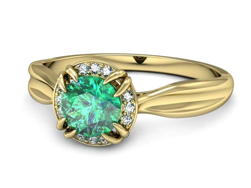 Złoty pierścionek ze szmaragdem i brylantami - p16186zsm — zdjęcie 3