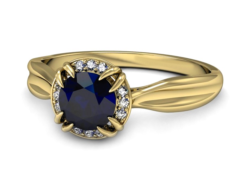 Złoty pierścionek z szafirem i brylantami - p16186zsz — zdjęcie 3
