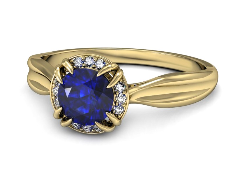 Złoty pierścionek z szafirem i brylantami - p16186zszc — zdjęcie 3