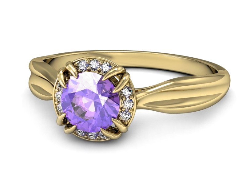 Pierścionek z tanzanitem i brylantami żółte złoto - p16186zt — zdjęcie 3