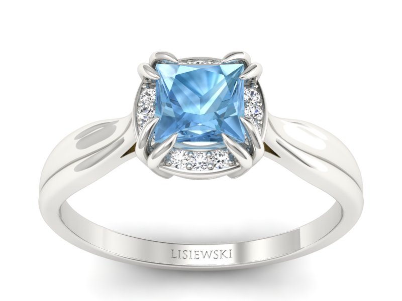 Pierścionek z topazem i brylantami białe złoto - p16187ba