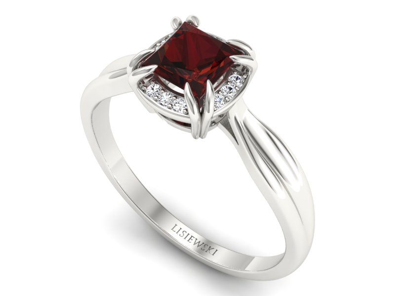 Pierścionek z granatem i brylantami białe złoto - p16187bgr — zdjęcie 3