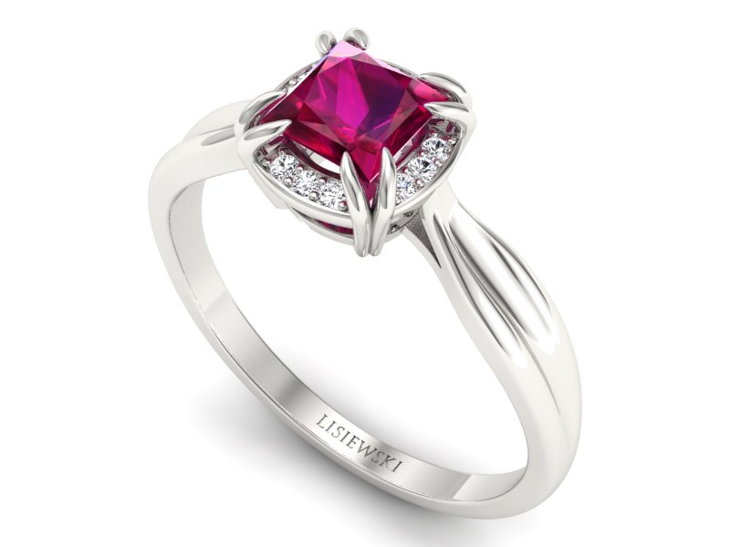 Pierścionek z rubinem i brylantami białe złoto - p16187br — zdjęcie 3