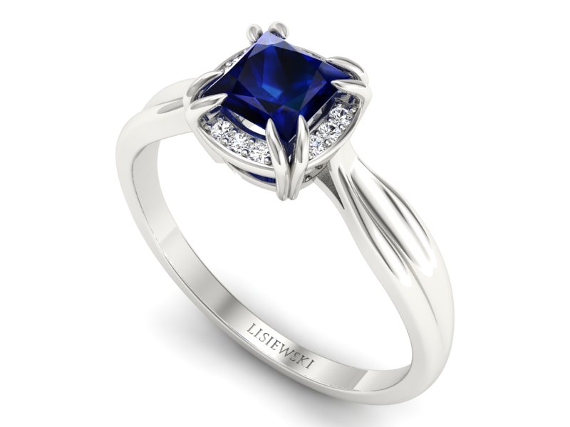 Pierścionek z szafirem i brylantami białe złoto - p16187bsz — zdjęcie 3