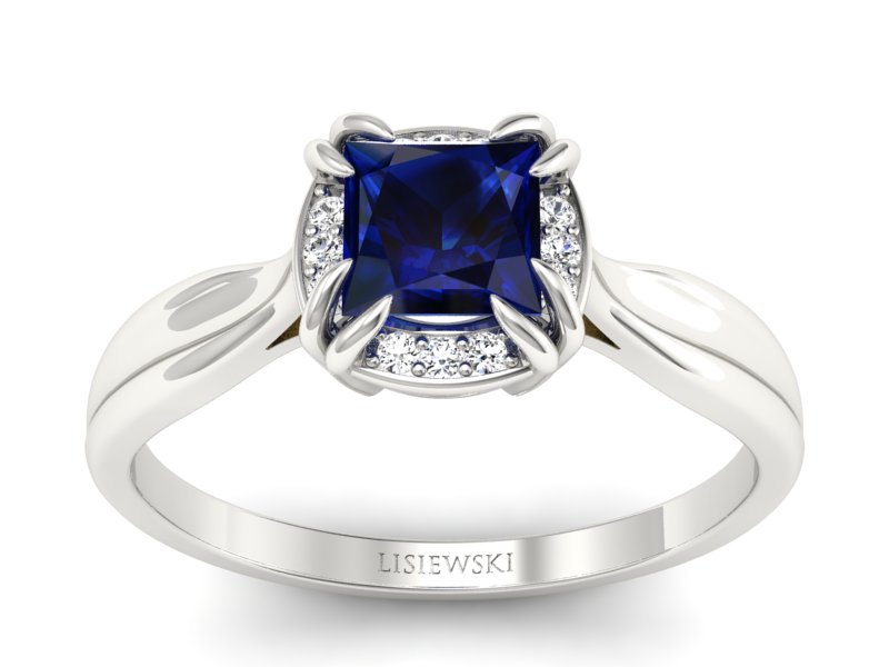 Pierścionek z szafirem i brylantami białe złoto - p16187bsz