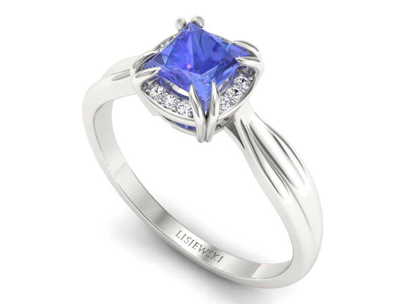 Pierścionek z tanzanitem białe złoto i brylantami - p16187bt — zdjęcie 3