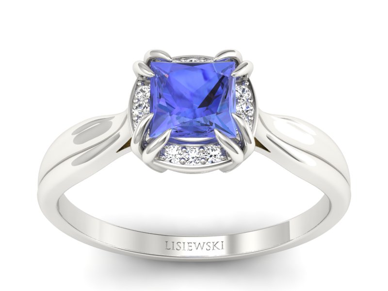 Pierścionek z tanzanitem białe złoto i brylantami - p16187bt