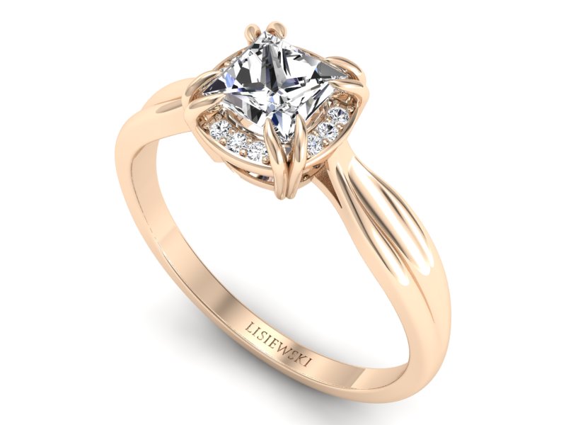 Złoty pierścionek z diamentem z różowego złota - p16187c — zdjęcie 3